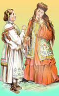 Марийка гадает "на поясе" молодой булгарке. Рис. Л. Серякова. 19 век.